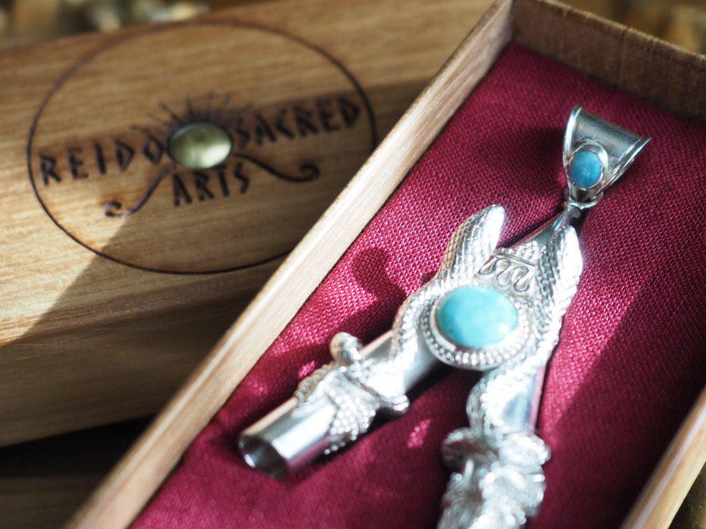 Larimar double serpent w/wooden box
