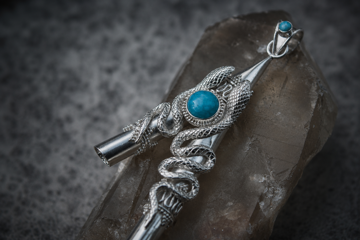 Larimar double serpent w/wooden box